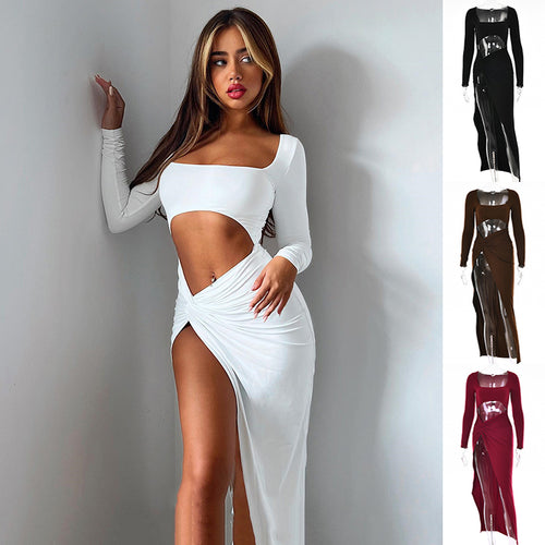 U neck slit dress