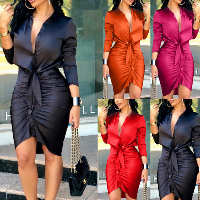 Chic Lace-Up Midi Shirt Dress – Date Night Work Look