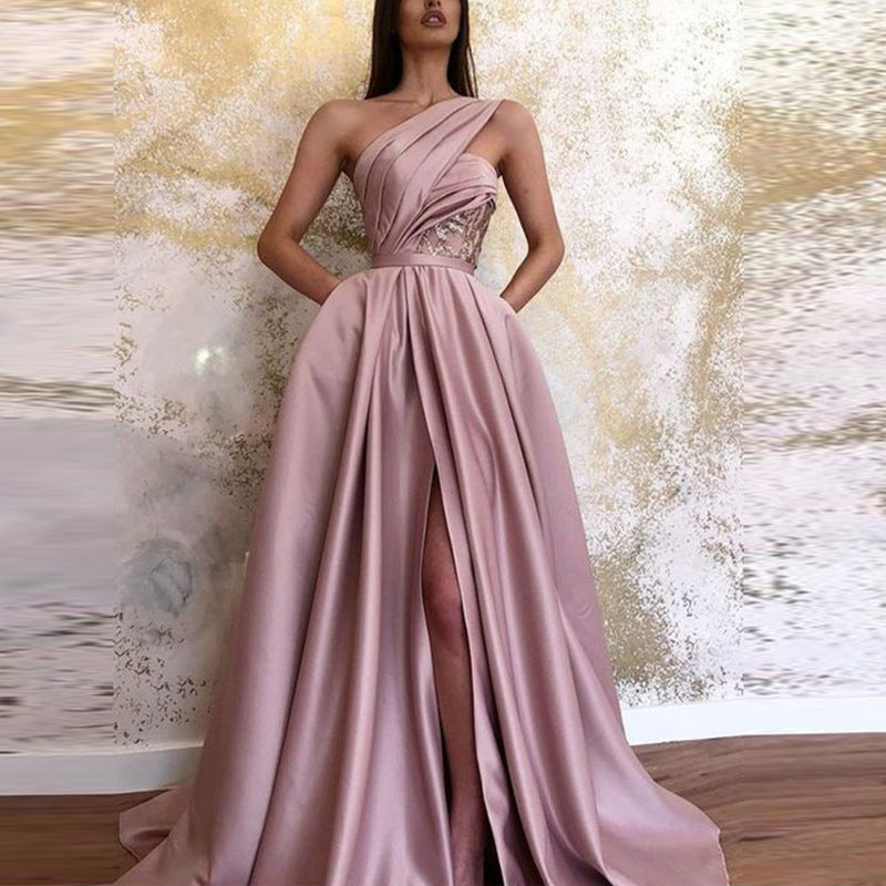 Elegant One-Shoulder Slit Maxi Dress – Date Night