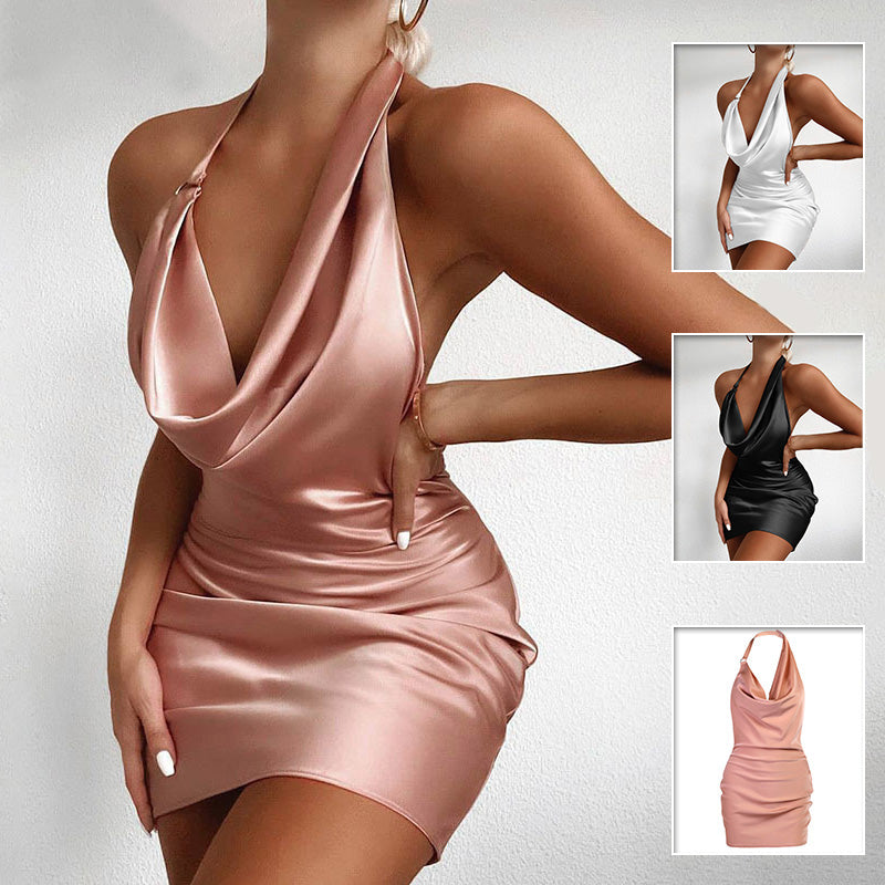 Sexy Satin Backless Mini Dress – Date Night Party