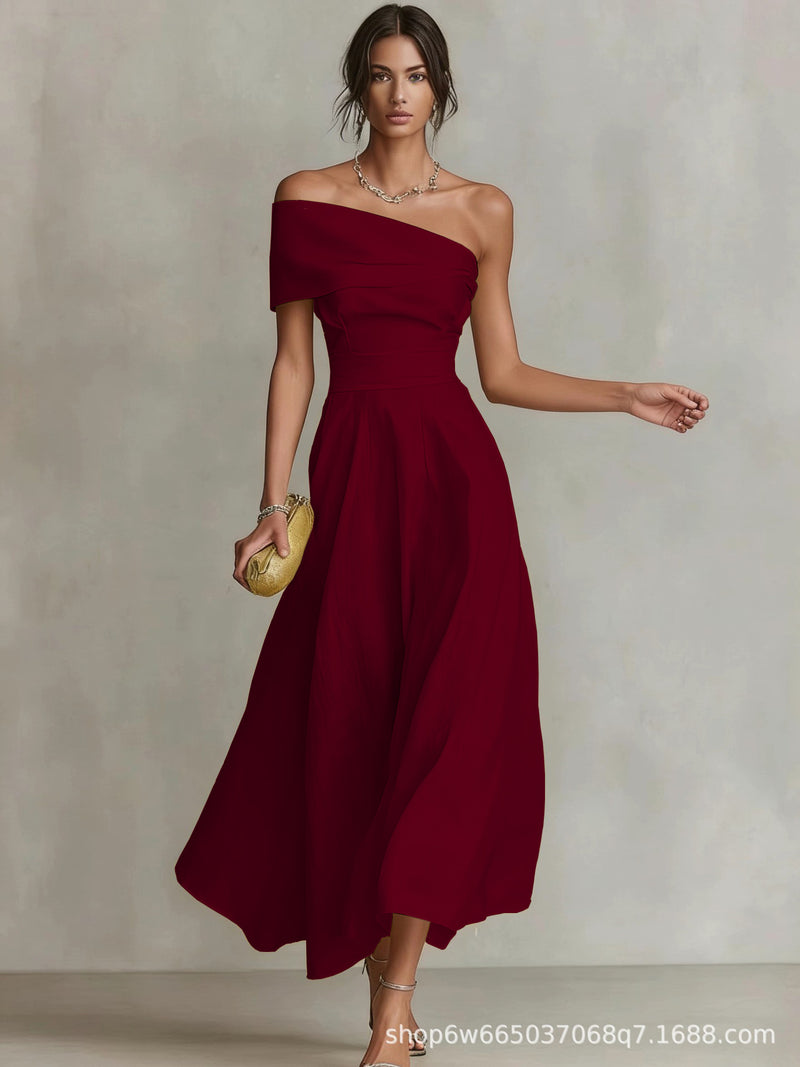 Elegant One-Shoulder Backless Midi Dress – Date Night