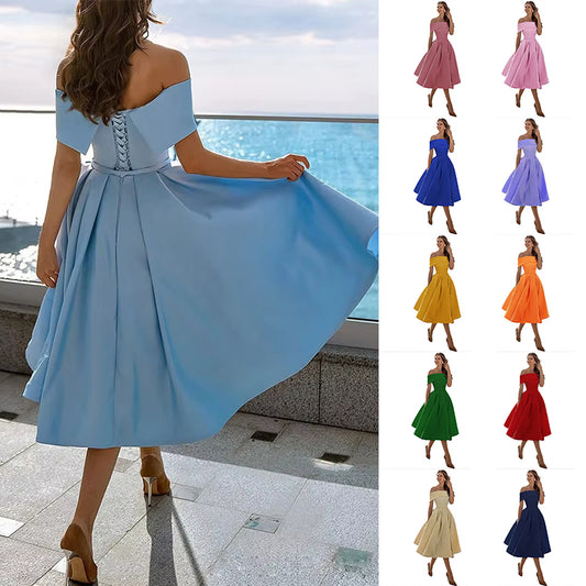 Strapless satin prom dress