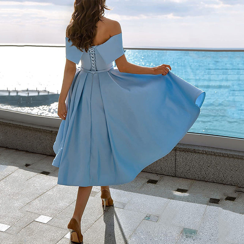 Elegant Strapless Satin Prom Dress – Pockets Party Gown